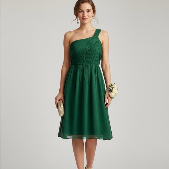 J. Crew Dresses & Skirts - New! J Crew Bridal Cocktail Forrest Green One Shoulder Silk Chiffon Dress 2P